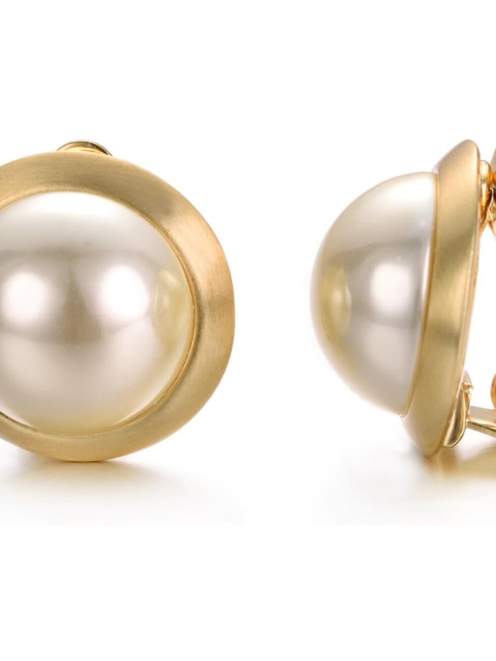 Clip on Earrings for Women Round Faux Pearl Earrings Clipon 18K Gold Plated Non - Picture 1 of 8